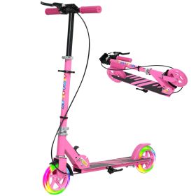 Scooter for Kids Ages 3-8 with Light Up Wheels, Adjustable Handlebar, Rear Brake & Handbrake for Girls and Boys, Pink