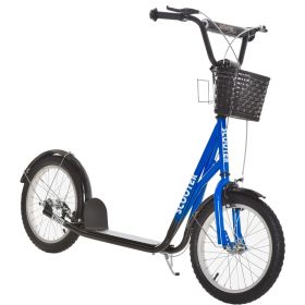 Kick Scooter with Adjustable Handlebar, Kids Scooter with 2 Brakes Basket Cupholder 16" Inflatable Rubber Tyres Blue