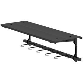 Bike Storage Rack for 5 Bikes, Wall Mounted Bicycle Rack with Shelf and Adjustable Hooks for Indoor Outdoor Use, Black