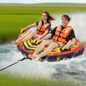Towable Tube with Quick Connector and Drainage for Boating (Main Color: Yellow+Red, Main Material: Nylon)